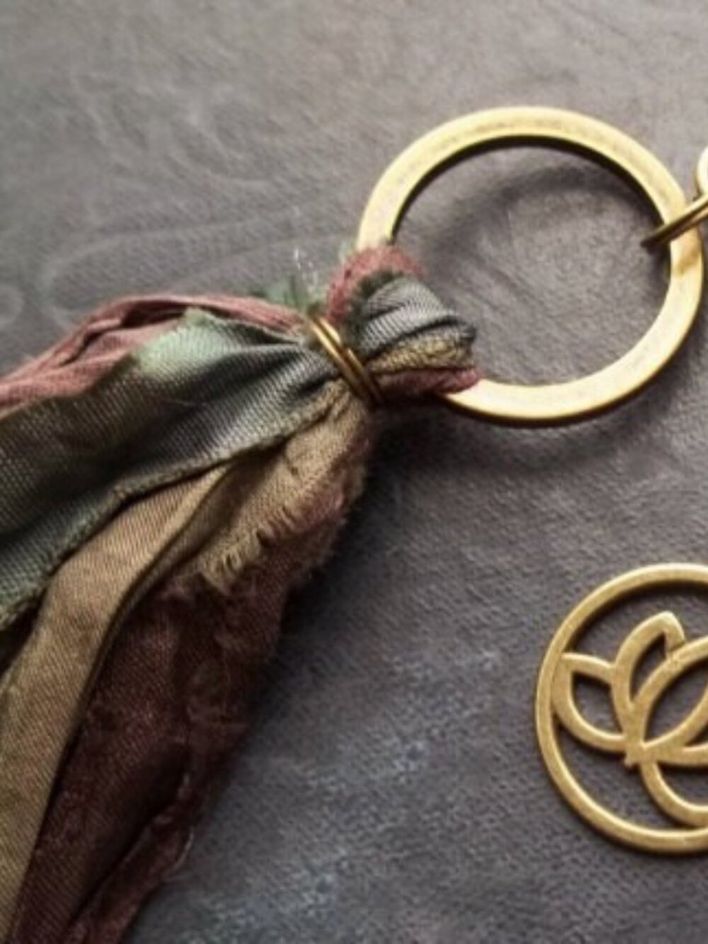 Boho Sari Silk Tassel Keychain Detachable Lotus Charm Recycled Fabric Charm - Picture 4 of 5